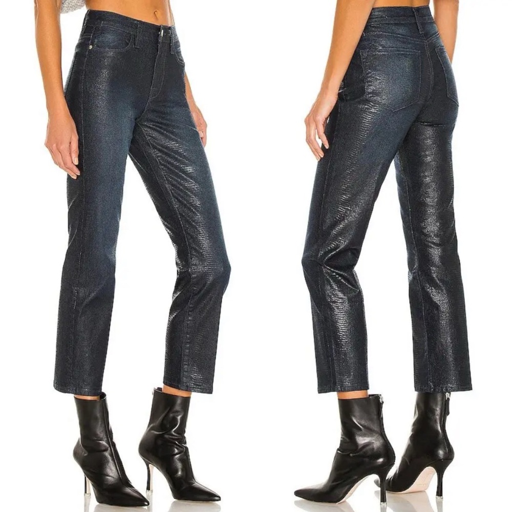 FRAME Denim Le High Straight Leg Lizard Coated Blue Color Size 24 NEW